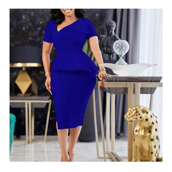 NEW Cocktail Ruffle Peplum Formal Midi Pencil Dress 14/16 - Picture 2 of 5